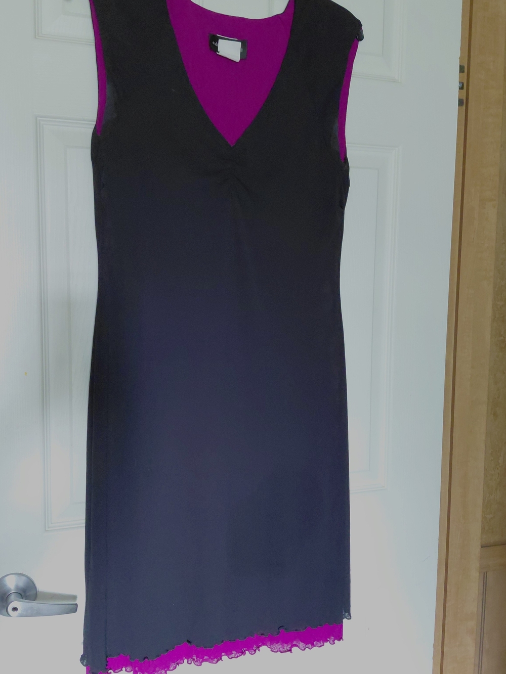 connected apparel Black Slip Dress with Magenta Trim